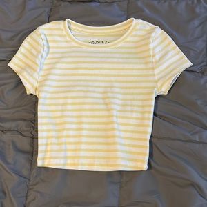 Yellow and white cropped stripe t-shirt
